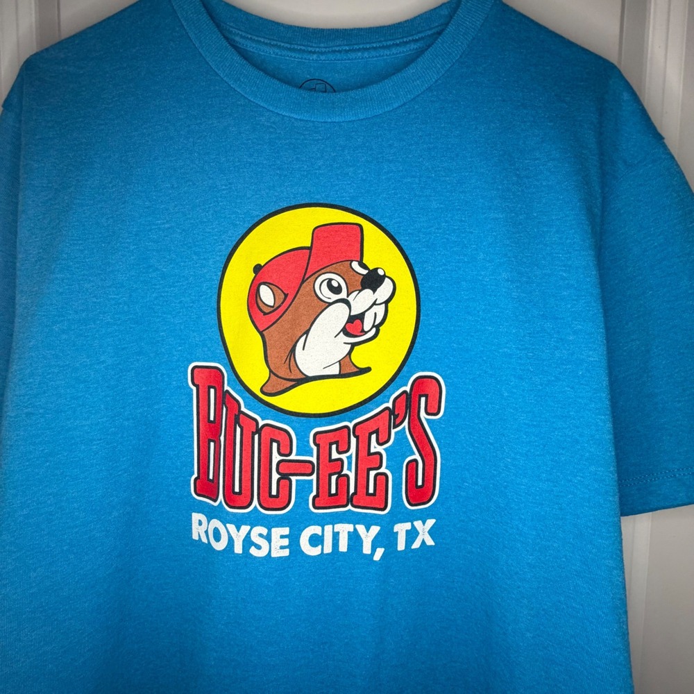 Buc-ee's Royse City TX‎ Blue Heather Graphic T-Shirt Mens Large Beaver Mascot